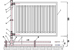 Обвязка радиатора бокового проходного угловое подключение ручное регулирование